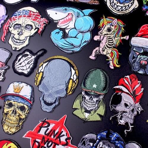 Shark Patch Iron On Patches For Clothes DIY Punk/Skull Patches Punk Embroidered Patches For Clothing Hippie Stripe For Jacket
