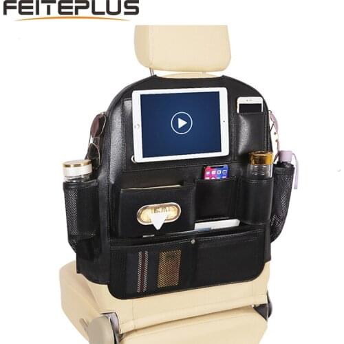 PU Leather Car Back Seat Hanging Bag Driver Side Pockets For iPad Drink Mobile Snacks Tissue Toys Book Glasses Phone Holder
