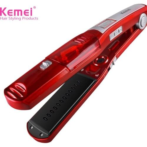Kemei Professional Vapor Hair Straightener Iron Ceramic Hair Iron Electric Hair Straightening Comb Brush Flat Red Steam Curler