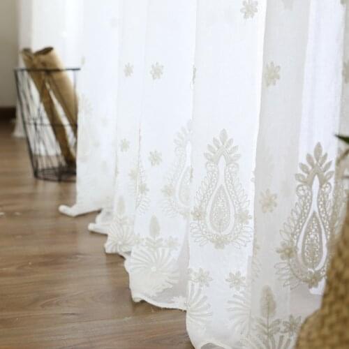 Luxury Embroidered Sheer Curtain for Living Room Water Drops Pastoral Rural Countryside Window Screens Cortinas De Sala wp279C