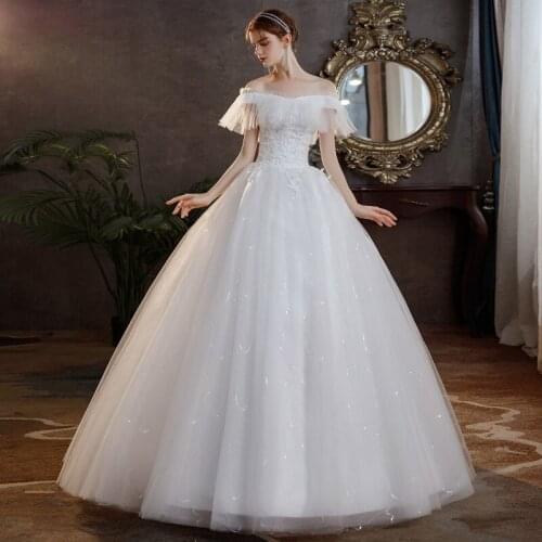 Boat Neck Plus Size Wedding Dresses Sleeve Ball Gown Bridal Princess Lace Embroidery Dress Vestido De Novia 2021 New Style Large