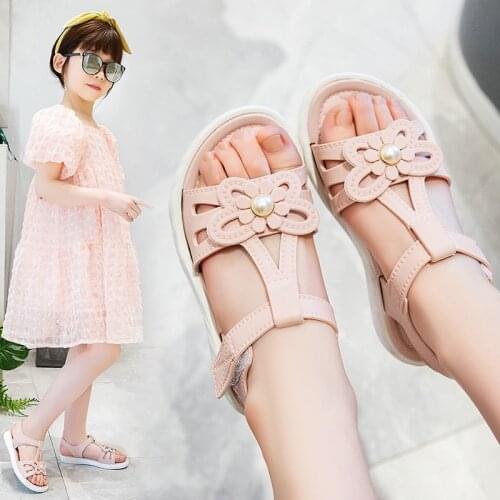 Girls thick-soled sandals 2021 summer new bow rhinestone princess sandals baby soft-soled beach sandals kids non-slip sandals