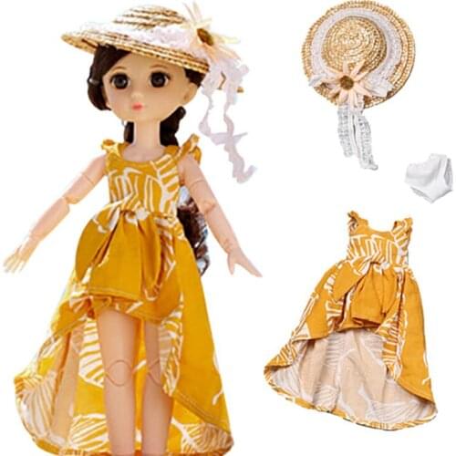 1/6 BJD Doll Skirts Beach Skirt Fashion Suit 3/4pcs Hat Short Sleeve Dress Panties Girls Dolls Toys Accessory for Doll 30cm Gift