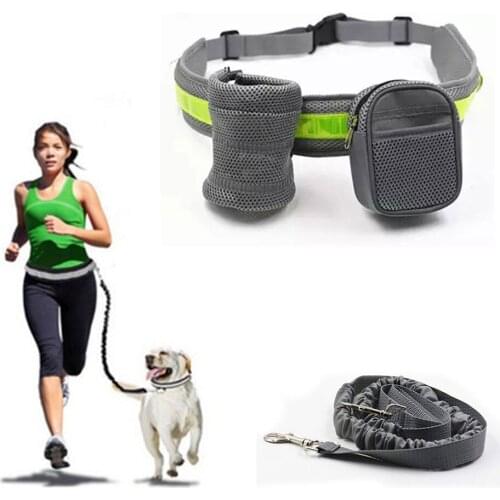 Reflective Dog Leash Running Elasticity Hand Freely Pet Products Dogs Harness Collar Jogging Lead and Adjustable Waist Rope