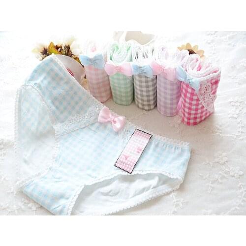 Girls underwear 6pc/bag new cotton lovely low waist briefs young girl panties plaid lace Teenagers Intimates L XL