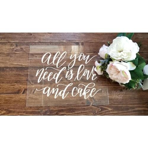 All You Need Is Love and Cake Sign, Acrylic Wedding Sign, Wedding Cake Sign, White Lettering, Modern Weddings