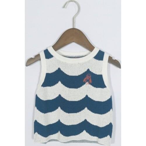 BOBOZONE wave sleeveless sweater thin dog embroidery knited for kids boys girls spring summer clothing