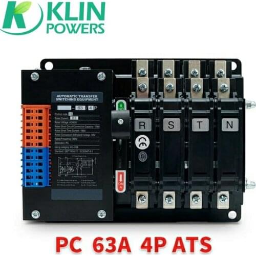 YES1-63N-4P PC Grade Double Power Automatic Transfer Switch For Diesel Generator 63A Load Switching Arc Extinguishing Chamber