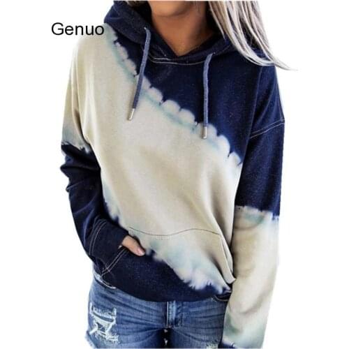 Womens Hoodies Sweatshirt Ladies Baggy Pullover Tops Drawstring Jumper Ladies Colorful Tie Dye Style Hooded Hoodies