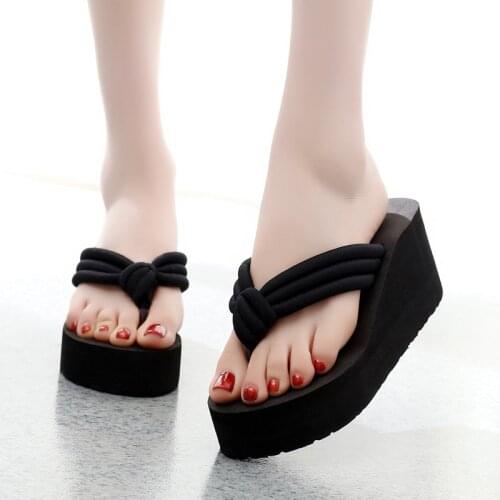 Women Bohemia Floral Beach Slippers Sandals New Outdoor All-Match Fashion Lady Flip-Flops Leisure High Heels Woman Beach Shoes