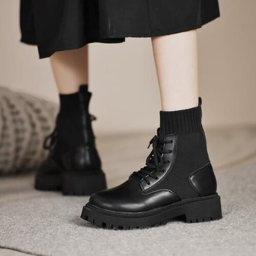 Ankle Boots for Women 2021 Autumn Motorcycle Boots Thick Heel PlatfoAnkle Brm Shoes Woman Slip on Round Toe Fashion Boots