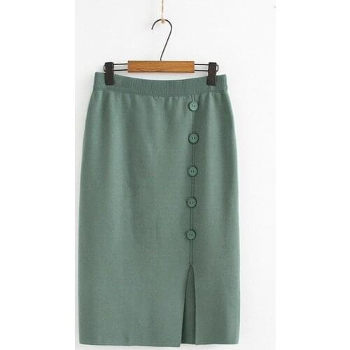 Plus Size Womens Green Crochet Midi Skirts Autumn Winter Elastic Waist Skirts