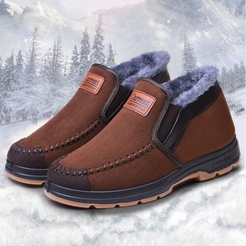 Winter warm anti-skid wear-resistant cotton shoes middle-aged and elderly mens plus velvet snow boots comfortable old shoes