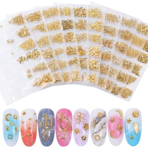 1 Pack Mixed Metallic Slices 3D Nail Art Decorations Charm Multi-Shaped Alloy Studs Rivets Jewelry DIY Manicure Accessories