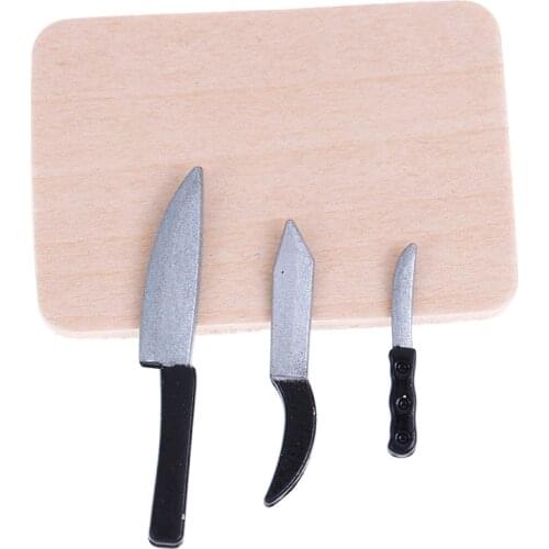 4Pcs Dollhouse Miniature Kitchen Food Knife Chopping Block Cut Vegetables Mini Decoration Gifts