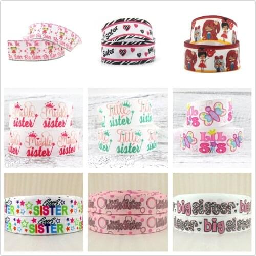 5 Yards 22mm/25mm Cute Girl Sister Printed Grosgrain Ribbon Fabric DIY Gift Wrapping Sewing Art For Bow-knot Crafts Ribbon