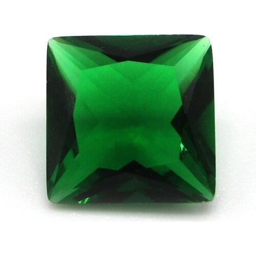 5x5mm 6x6mm 7x7mm Wholesale Synthetic Green Crystal Princess Cut Glass Stone Pick Size For Sale