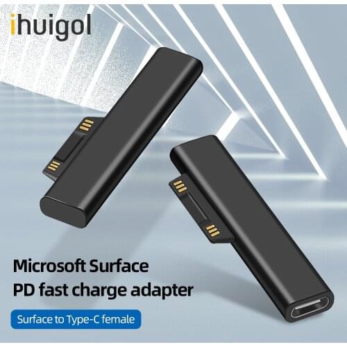 Ihuigol 15V 3A Type C Female PD Charger Magnetic Adapter Fast Charging USB C Power Supply for Microsoft Surface Pro 3 4 5 6 Book