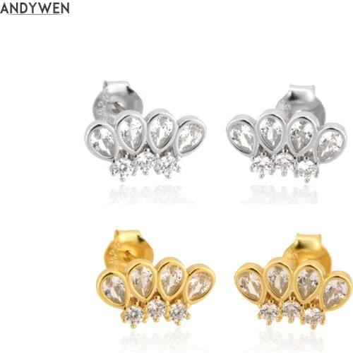ANDYWEN 925 Sterling Silver Clear Zircon Stud Earring Piercing Luxury Ohrringe Jewelry 2020 Rock Punk Clips Jewels For Women