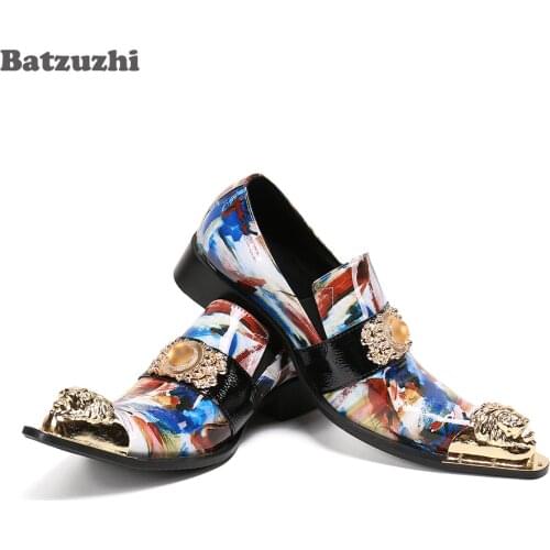Batzuzhi Gold Metal Toe Genuine LEATHER dress Shoes for Men Party and Wedding Fashion Mens Shoes, Business Zapatos Hombre,38-46