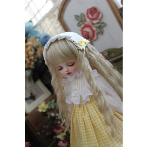 BJD doll dress for 1/31/41/6MSD and Blythes fashion small fresh yellow plaid dress + white hair accessories two pieces set