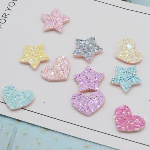 30Pcs Glitter Shiny Heart Sequins Star Appliques For Handmade DIY Clothes Hat Sewing Patches Headwear Hair Clips Accessories