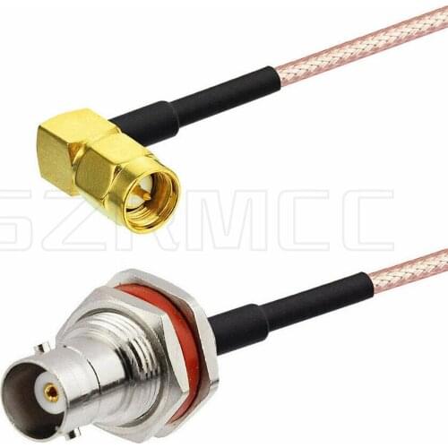 BNC Female Bulkhead nut to SMA Male Right Angle Adapter Pigtail Coaxial Extension Cable RG316