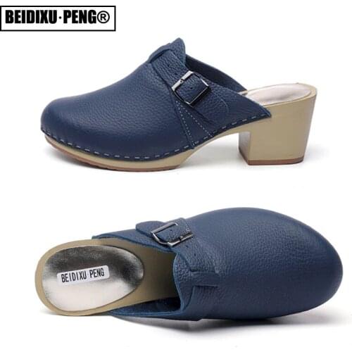 Mules Heels Round Head Vintage Ladies Closed Toe Wedge Shoes Derma Casual Sandalias Women Slip On Platform Pump 39 Sandal Summer