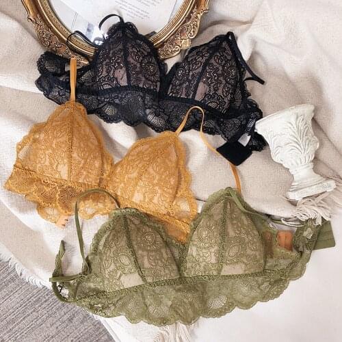 Only a bra,French Style Bralette Seamless Deep V Lace Bras for Women Wireless Push Up Bra Thin cotton Underwear Sexy Lingerie