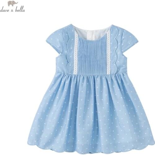 DBS16471 dave bella summer baby girls cute dots print dress children fashion party dress kids infant lolita clothes