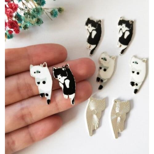 10Pcs/Lot Lovely Sleepy Cat Enamel Charms Animal Pendant For Metal Earrings Bracelet DIY Jewelry Making Ornament 11*24mm