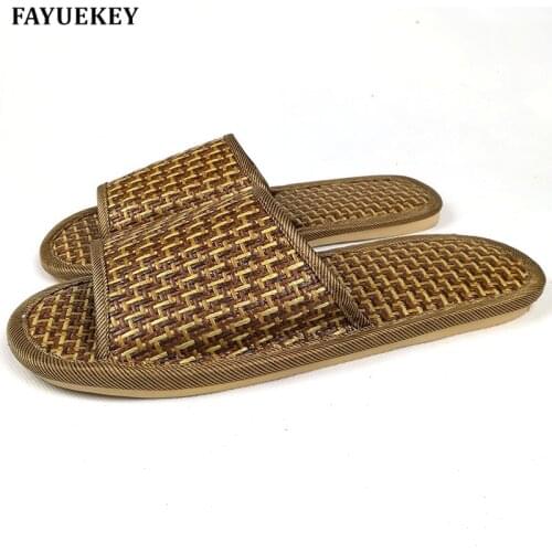 FAYUEKEY 2018 New Fashion Summer Thick House Bamboo Leisure Couples Slippers Home Indoor Floor Antiskid Linen Cane Slippers
