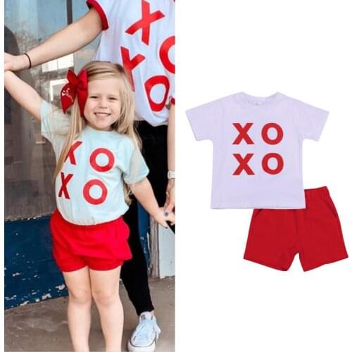 FOCUSNORM 2pcs Summer Infant Girls Lovely Clothes Sets Letter Printed Short Sleeve T Shirts Causal Shorts 1-6Y