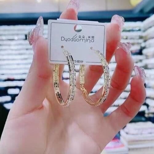 Exquisite earrings trendy rhinestone hoop exaggerated female jewelry round earrings fashionable metal hoop earrings