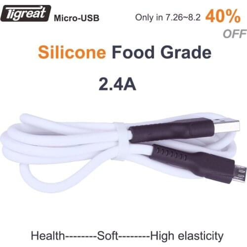 Tigreat Silicon Micro USB Cable Fast Charging Data Transfer Android Charger Cord Type 2.4A 1m 2a for SAMSUNG Huawei Xiaomi Phone