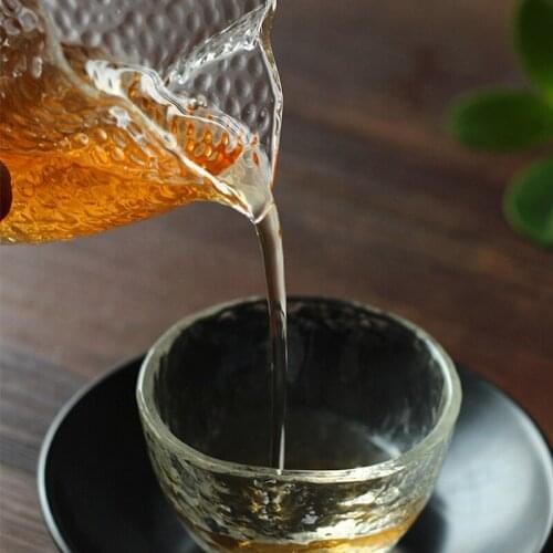 Creative Eagle Mouth Tea Cup Handmade Teacup Heat-resistant Glass Fair Cup Begonia Hammer Pattern Tea Clear Glass Kungfu Tea Set