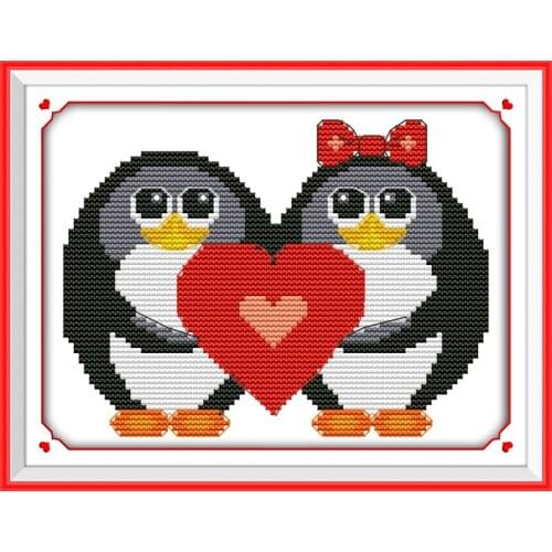 Little penguin couples cross stitch kit cartoon 11ct count print canvas stitches embroidery DIY handmade needlework plus