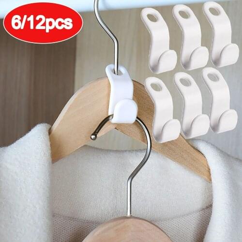 6pcs Multi-function Wardrobe Space-saving Stack Hanger Hook Coat Hook Plastic Closet Stack Hanger Rack Bedroom Storage Organizer