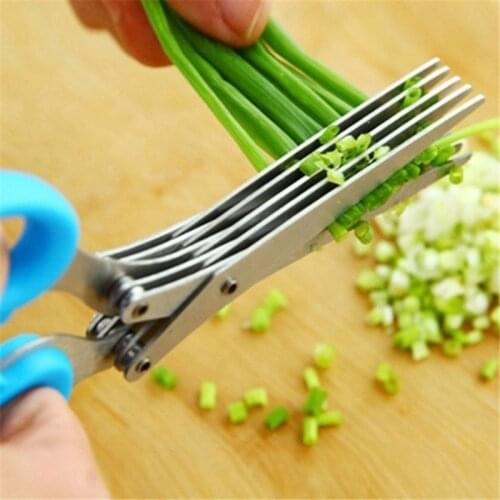 Multifunction Stainless Steel Five Layers Knives Kitchen Scissors Chive Cutter Herb Spice Kitchen Slicer Shredded Scallion Cut