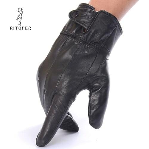 RITOPER Mens Winter Genuine Leather Gloves Warm All Sheepskin Gloves Business Soft Outdoor Gloves Fashion Drving Cycling New