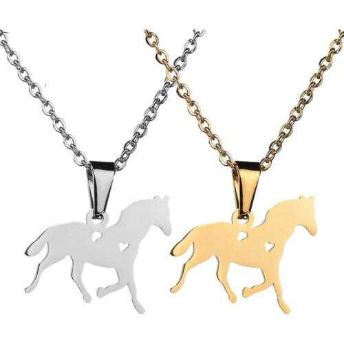 2019 Men Vintage Stainless Steel Chain Racing Horse Necklace Punk Cool Animal Jewelry for Women Girls Teens Accessory