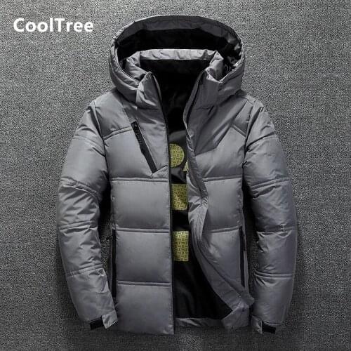 CoolTree Men Down Jackets Autumn Winter Solid color White duck down Thick Warm Hooded Coats Male Windproof Fit Outerwear Parkas