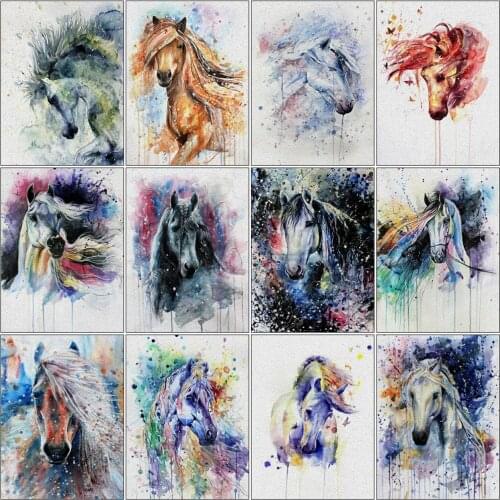 AZQSD Coloring By Numbers Abstract Horse Acrylic Modern Wall Art Paint By Number On Canvas Colorful Animal Kits Handmade Decor