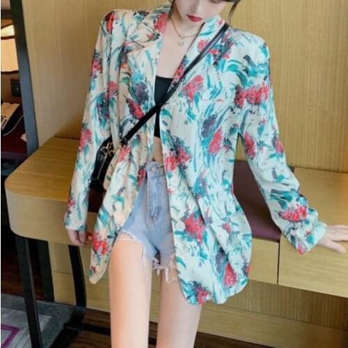 2020 autumn winter clothing new Korean fashion loose thin all-match mid-length printed suit jacket womens suit Blazers