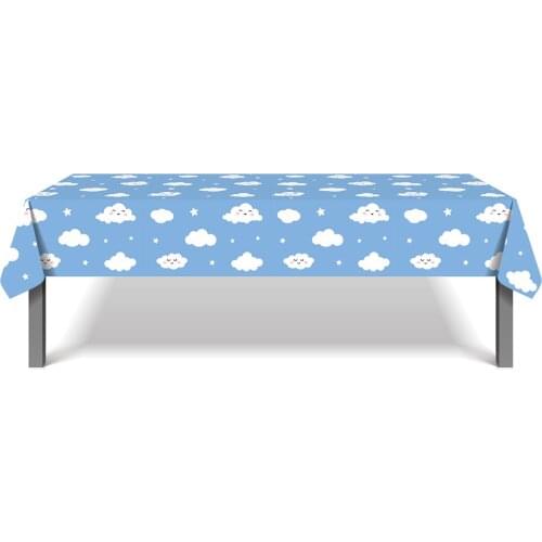 130*220cm PE Blue Sky White Cloud Smile Happy Birthday Party Disposable Tablecloths Rainbow Baby Shower Party Decorations