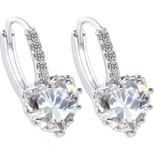 OL Style Zircon Love Heart Dangle Earrings Crytal Rhinestone Women Fashion Jewelry Accessory