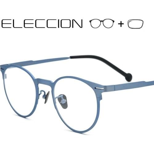 ELECCION Pure Titanium Eyewear Frame Men Retro Round Frames Matte Black Glasses Prescription Optical Myopia Eye Glass for Women