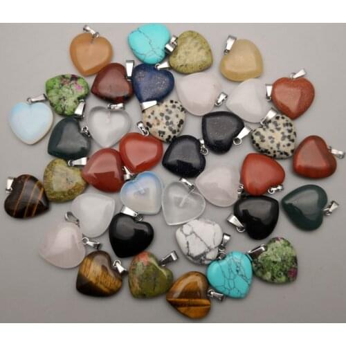 Fashion 20MM 100pcs/lot Good Quality heart natural stone pendant mixed Good Quality Necklace for Jewelry making Wholesale