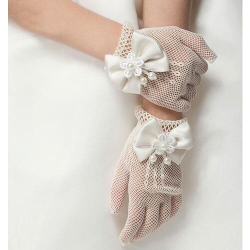 Hot Sale Flower Girls Satin Bowknot Lace Mesh Gloves Bridesmaid Wedding Party Prom Banquet Dancing Show Elegant Princeness Acc