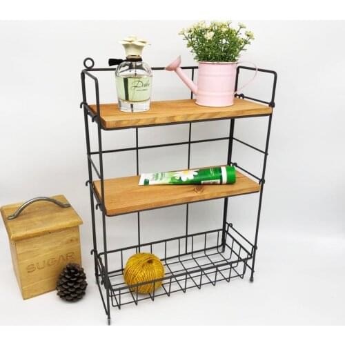 Retro wrought iron combined multi-layer rack adjustable bracket desktop debris three-tier storage rack